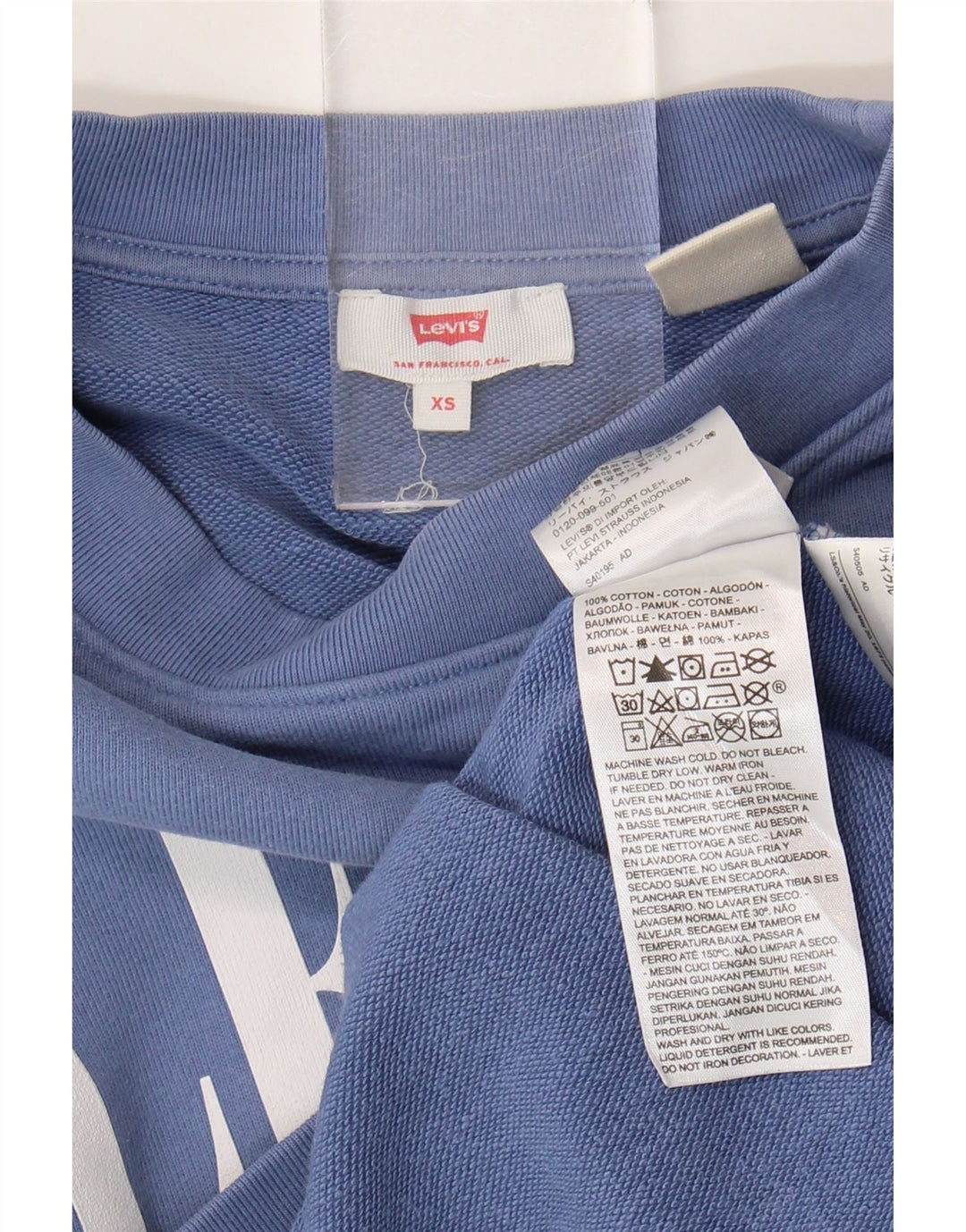 Moletom feminino Levi's Oversized Graphic Crop Jumper Reino Unido 6 XS Azul Algodão