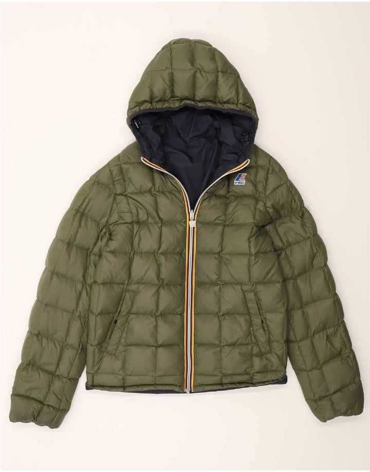 Jaqueta acolchoada reversível com capuz feminino K-Way UK 14 azul marinho médio