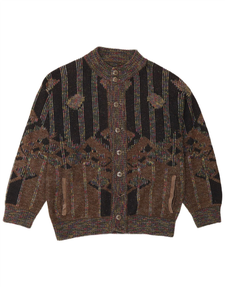 Suéter Cardigan Masculino Vintage Médio Marrom Geométrico