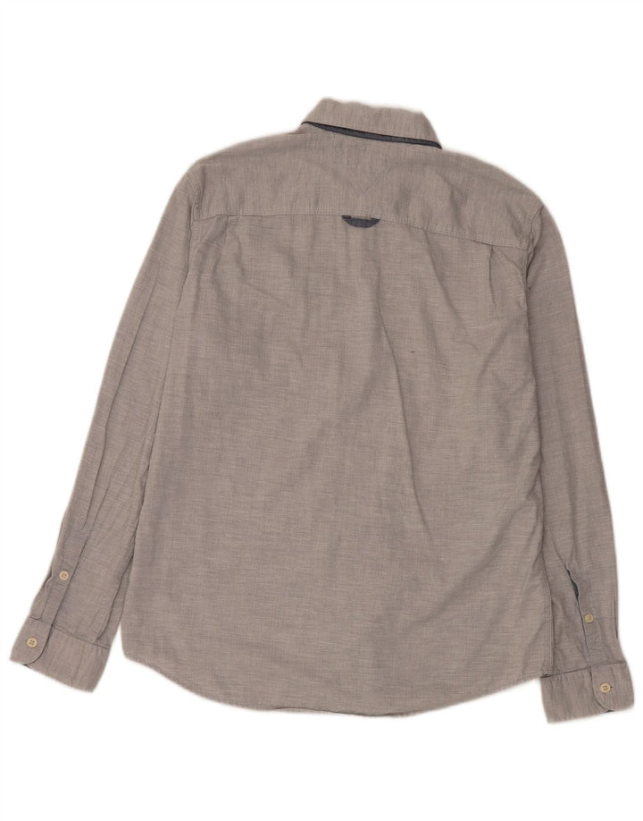 Camisa masculina Tommy Hilfiger grande algodão espinha de peixe cinza