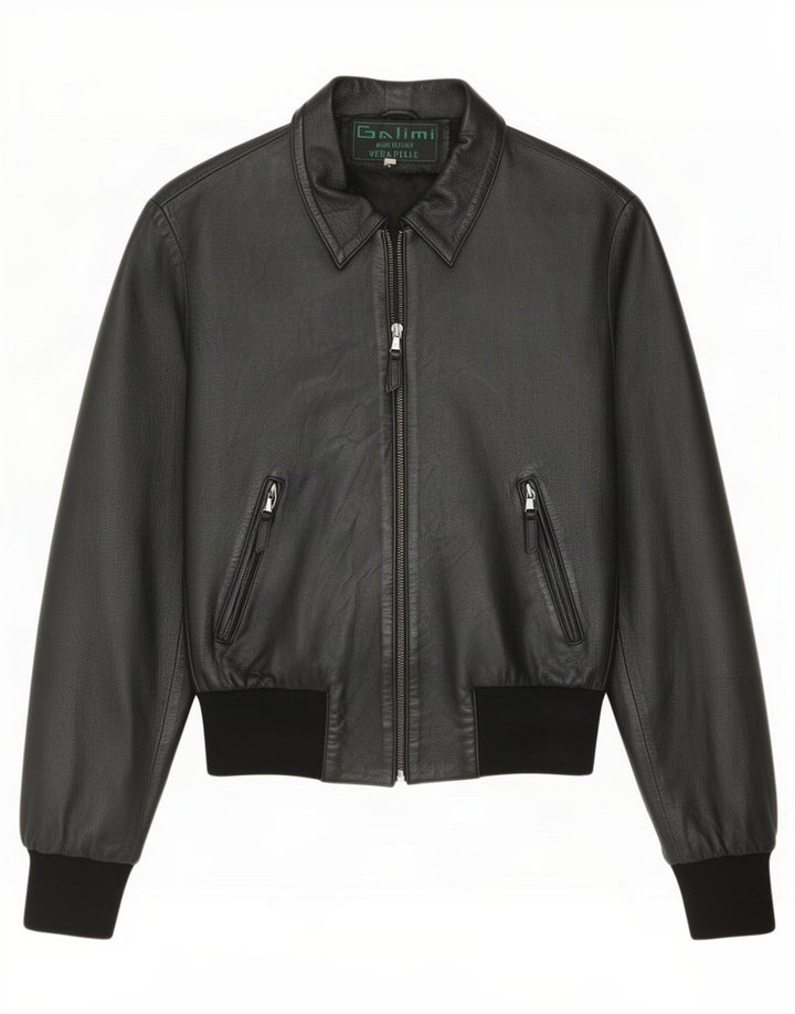 Jaqueta de couro bomber feminina vintage IT 44 médio preto