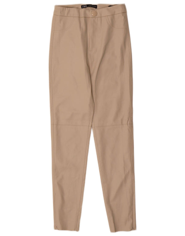 Zara Leggings femininas de couro sintético XS W24 L27 poliuretano bege