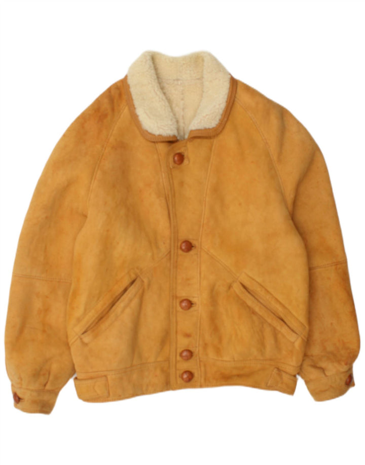 Jaqueta masculina vintage de shearling IT 50 grande shearling bege