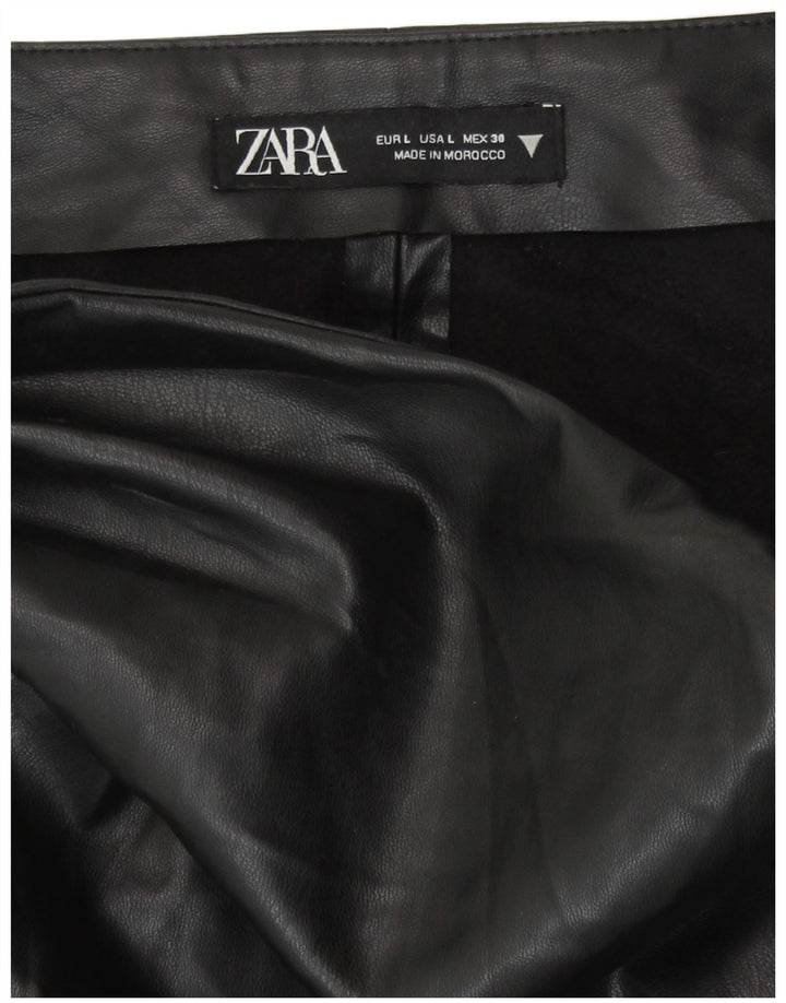 Zara mini saia feminina de couro sintético grande W30 poliuretano preto
