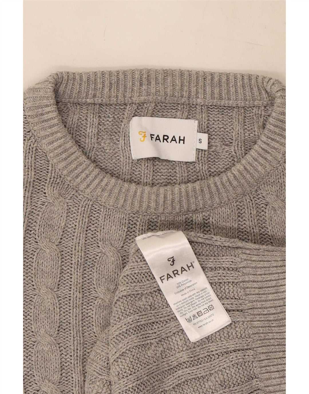 Suéter masculino com gola redonda Farah pequeno algodão cinza
