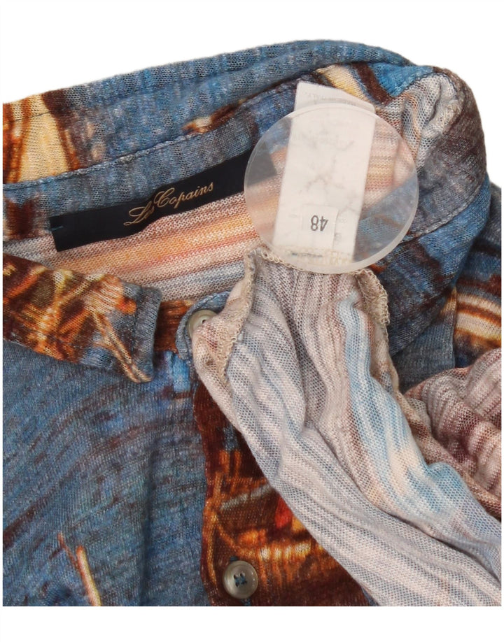 Camisa masculina com padrão abstrato Les Copains IT 48 algodão azul médio