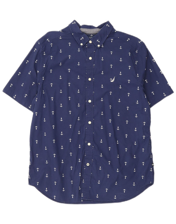 Camisa masculina Nautica Stretch manga curta com estampa abstrata grande azul marinho