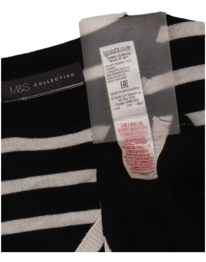 Suéter feminino Marks & Spencer com gola redonda UK 14 listrado preto médio