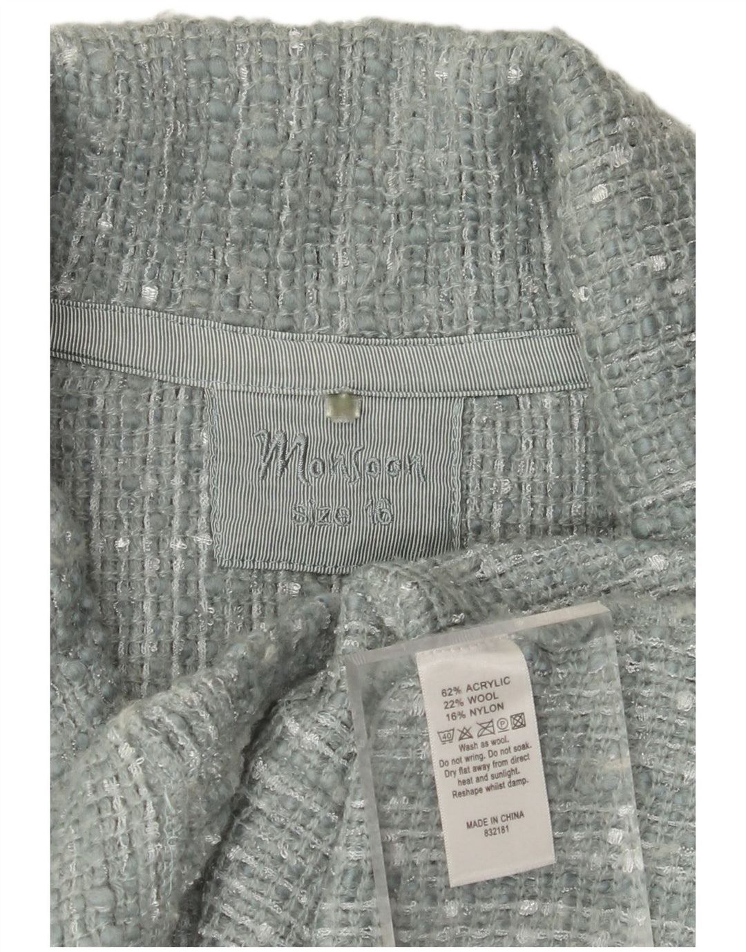 Jaqueta blazer feminina MONSOON com 2 botões Reino Unido 16 grande listra azul acrílica