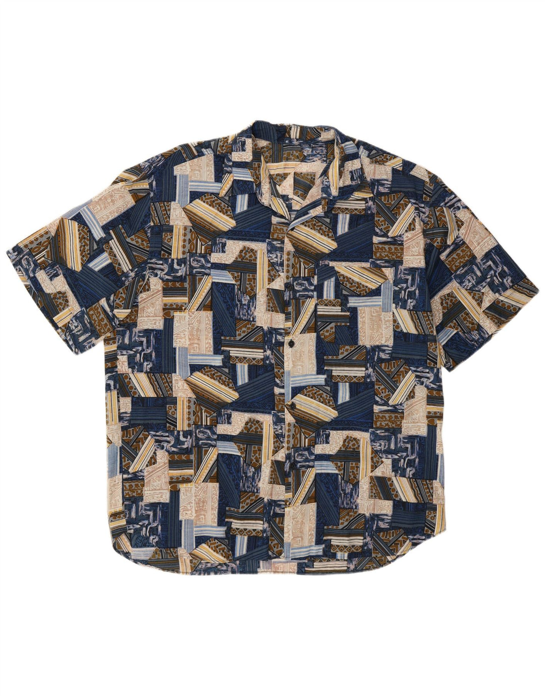 Camisa masculina vintage de manga curta XL azul patchwork