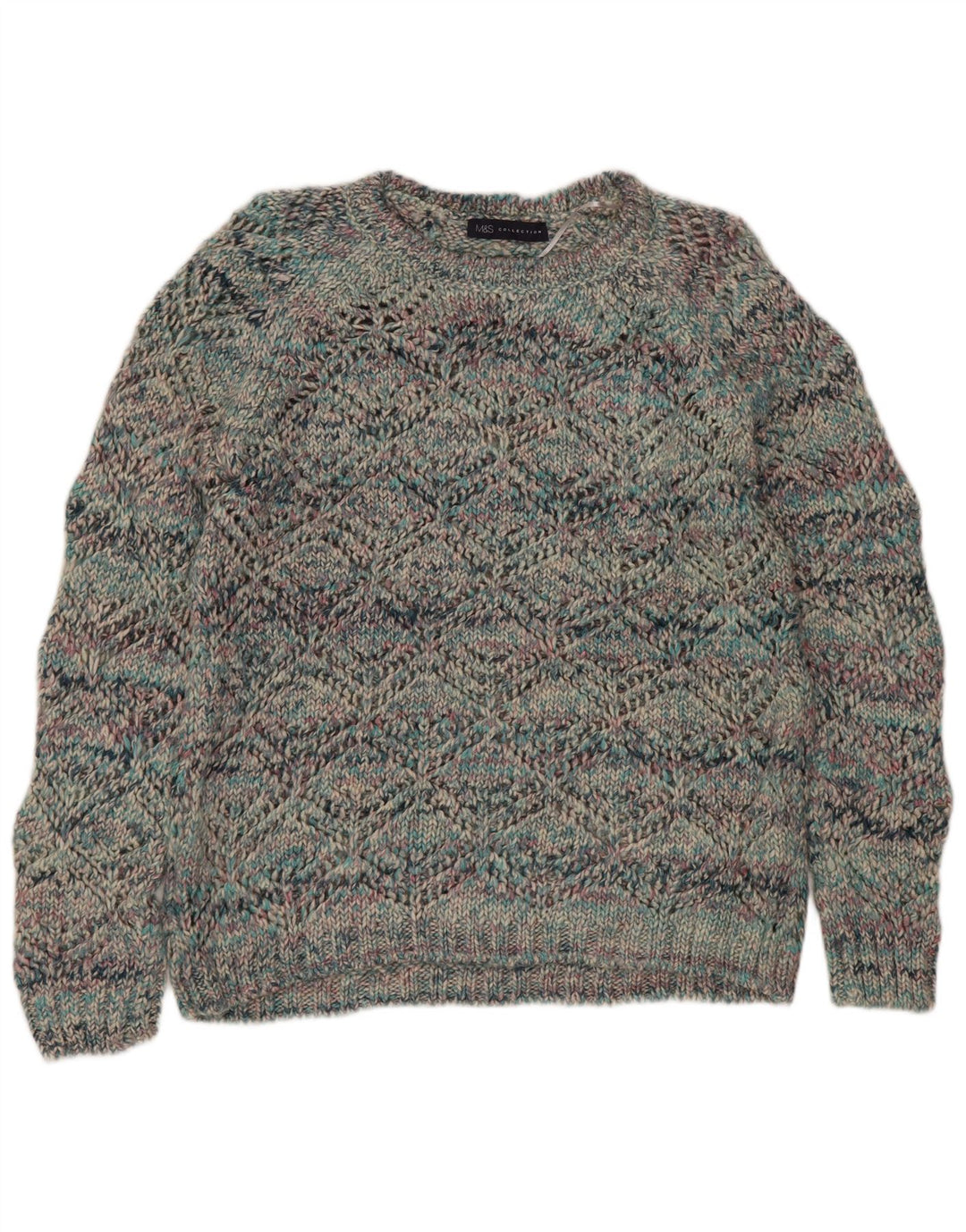 Suéter feminino Marks & Spencer com gola canoa Reino Unido 10 pequeno multicolorido