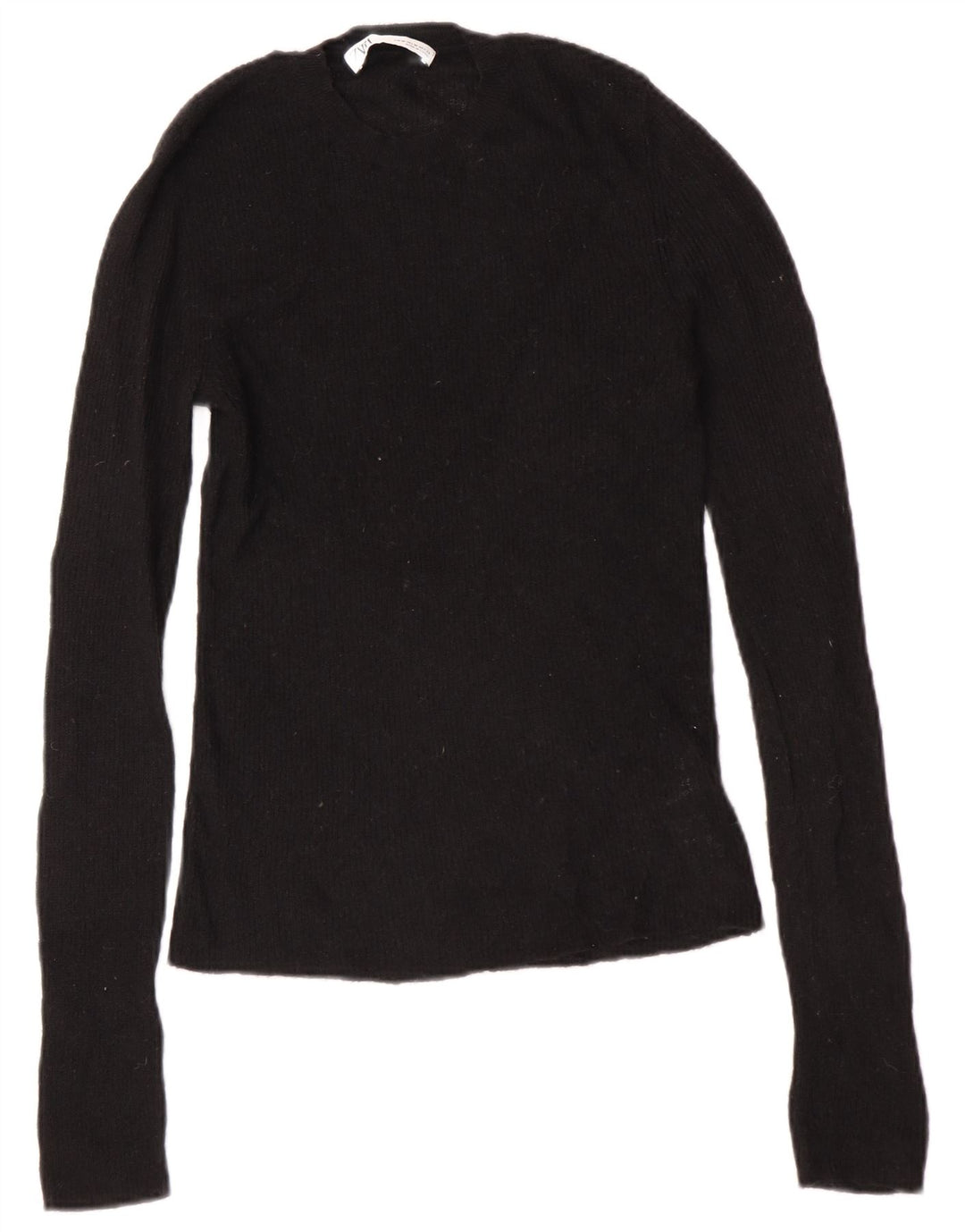 Zara Suéter feminino com gola redonda e gola redonda UK 12 médio preto poliamida