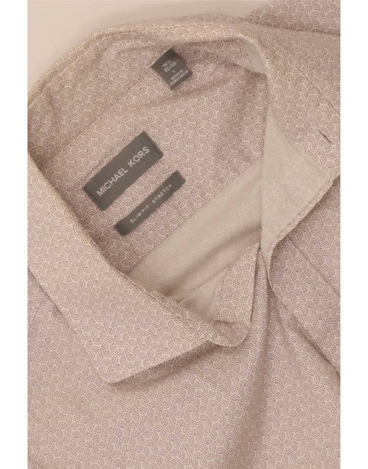 Camisa masculina Michael Kors Slim Fit tamanho 16 1/5 grande branco geométrico