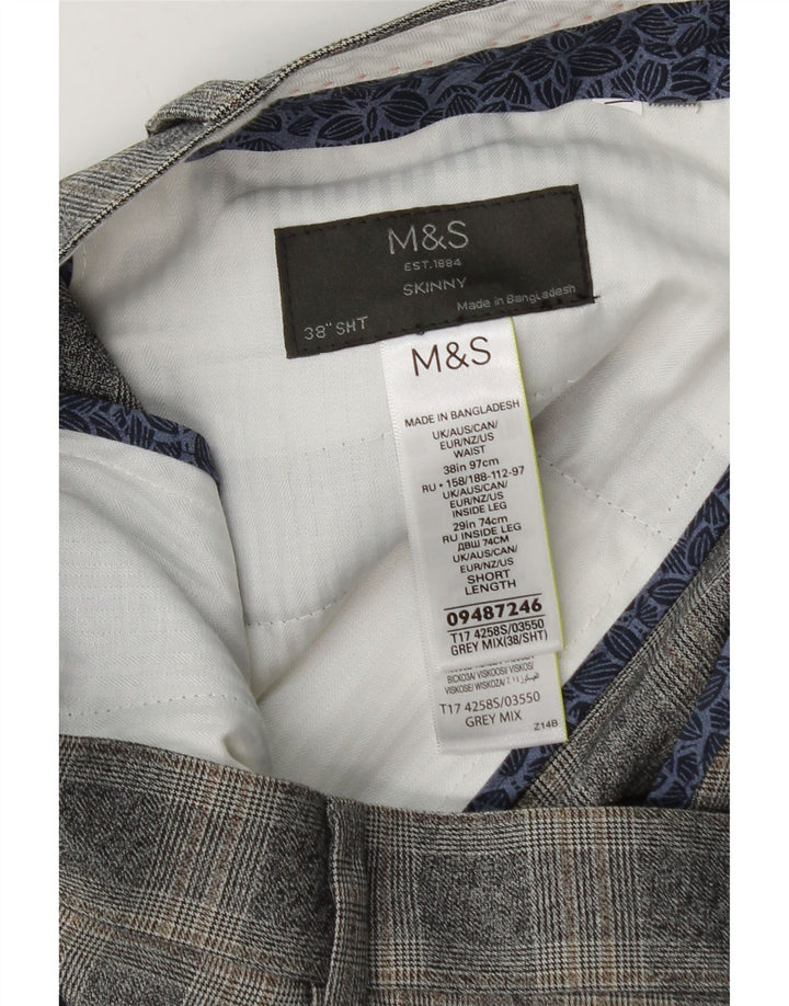Calça masculina Marks & Spencer Slim Suit W38 L29 cinza xadrez poliéster