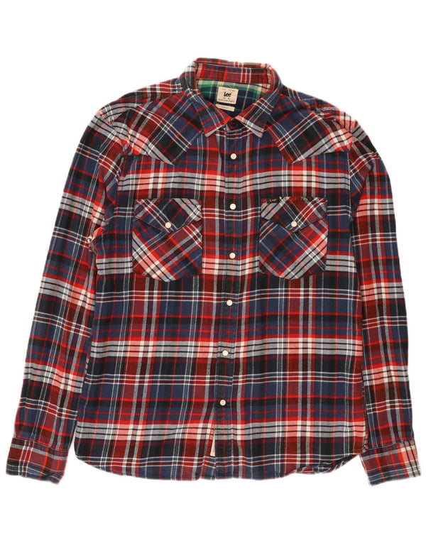 Lee Camisa masculina de flanela slim fit XL Algodão xadrez azul