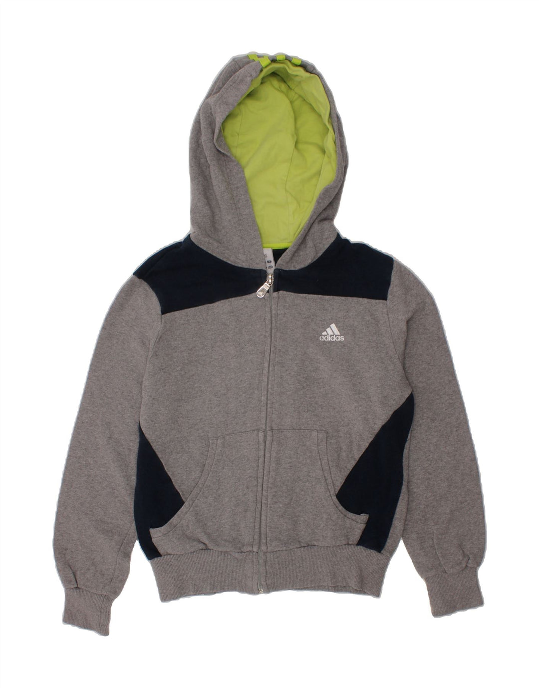 ADIDAS Boys Zip Hoodie Sweater 9-10 Years Grey Colourblock Cotton Vintage Adidas and Second-Hand Adidas from Messina Hembry 