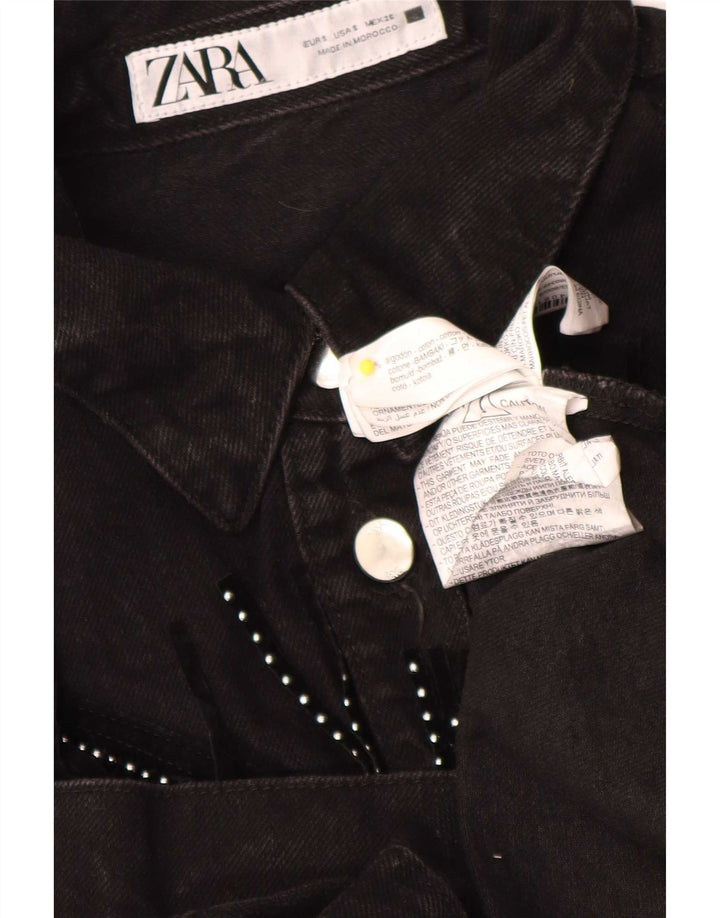 Camisa jeans oversized feminina Zara Reino Unido 10 pequeno algodão preto