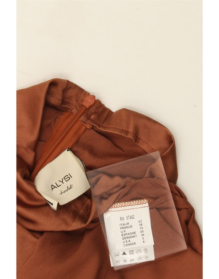 Blusa feminina de manga comprida ALYSI UK 10 pequena seda marrom