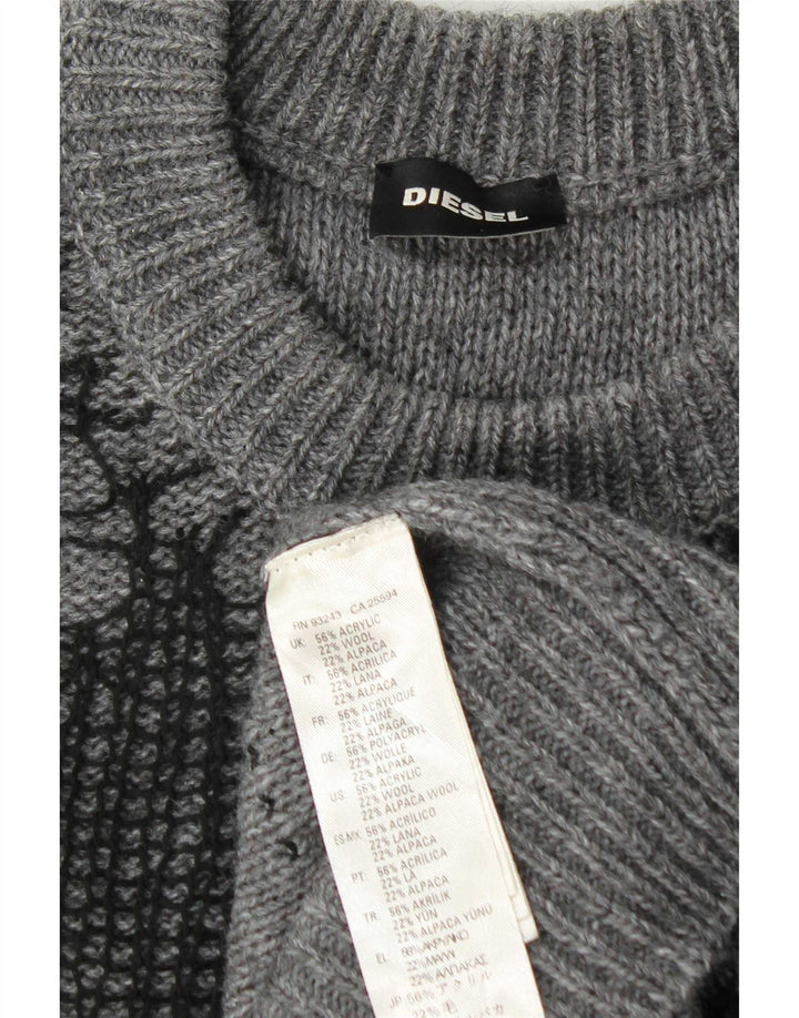 Suéter diesel masculino envelhecido com gola redonda, grande acrílico cinza