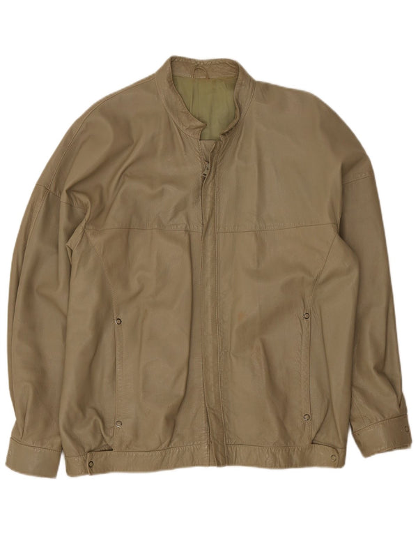 Jaqueta de couro masculina vintage UK 38 médio cáqui