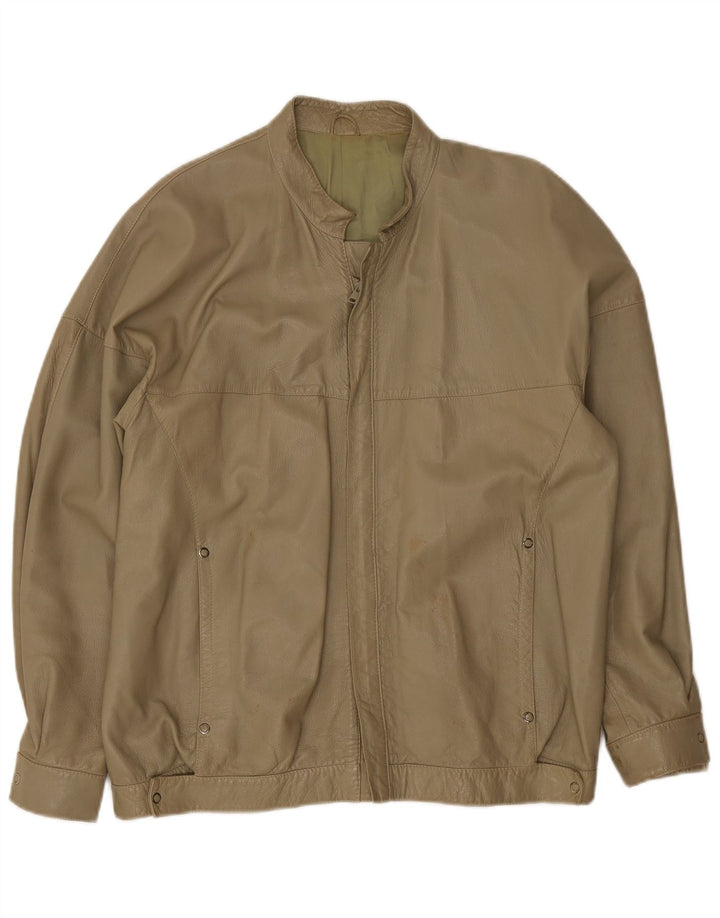 Jaqueta de couro masculina vintage UK 38 médio cáqui