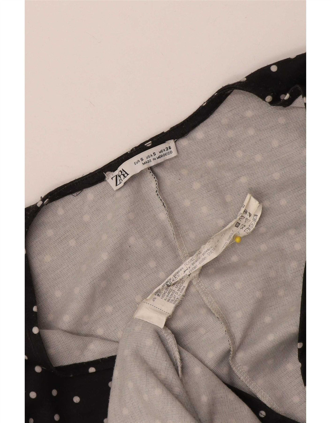 Vestido bainha feminino Zara Reino Unido 8 pequeno poliéster preto com bolinhas
