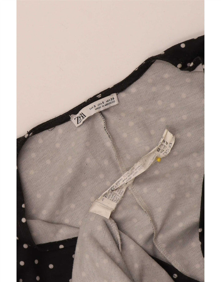 Vestido bainha feminino Zara Reino Unido 8 pequeno poliéster preto com bolinhas