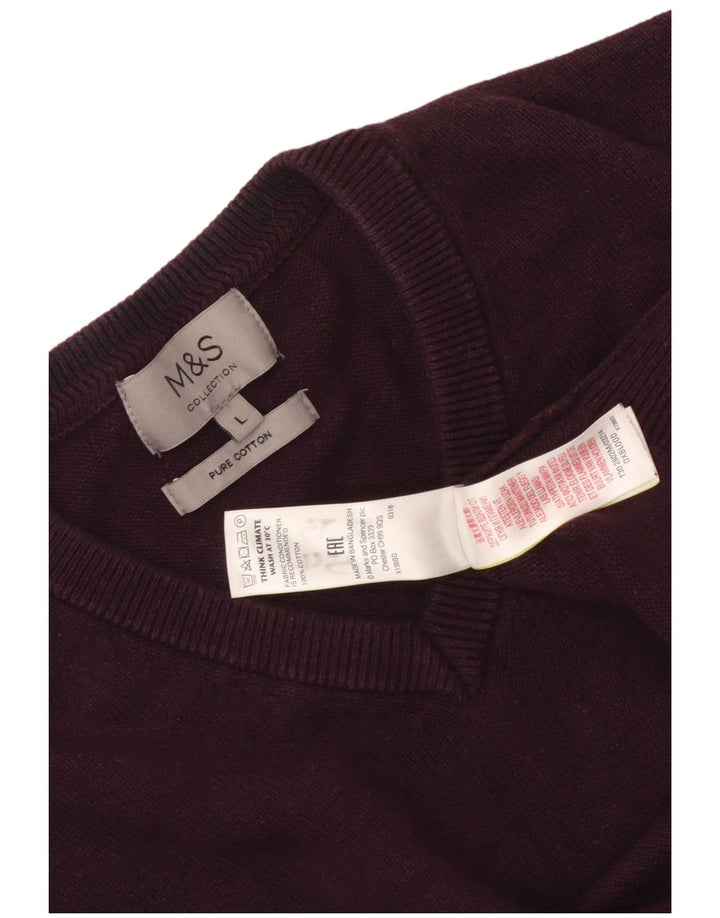 Suéter masculino Marks & Spencer com decote em V grande algodão roxo