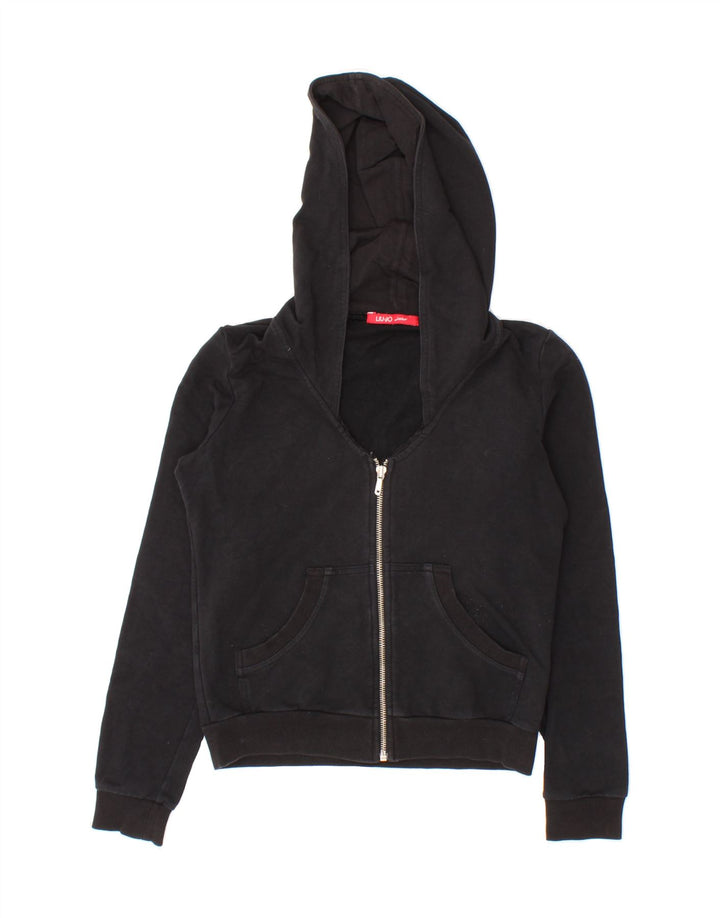 LIU JO Girls Crop Zip Hoodie Sweater 11-12 Years Black Cotton Vintage Liu Jo and Second-Hand Liu Jo from Messina Hembry 