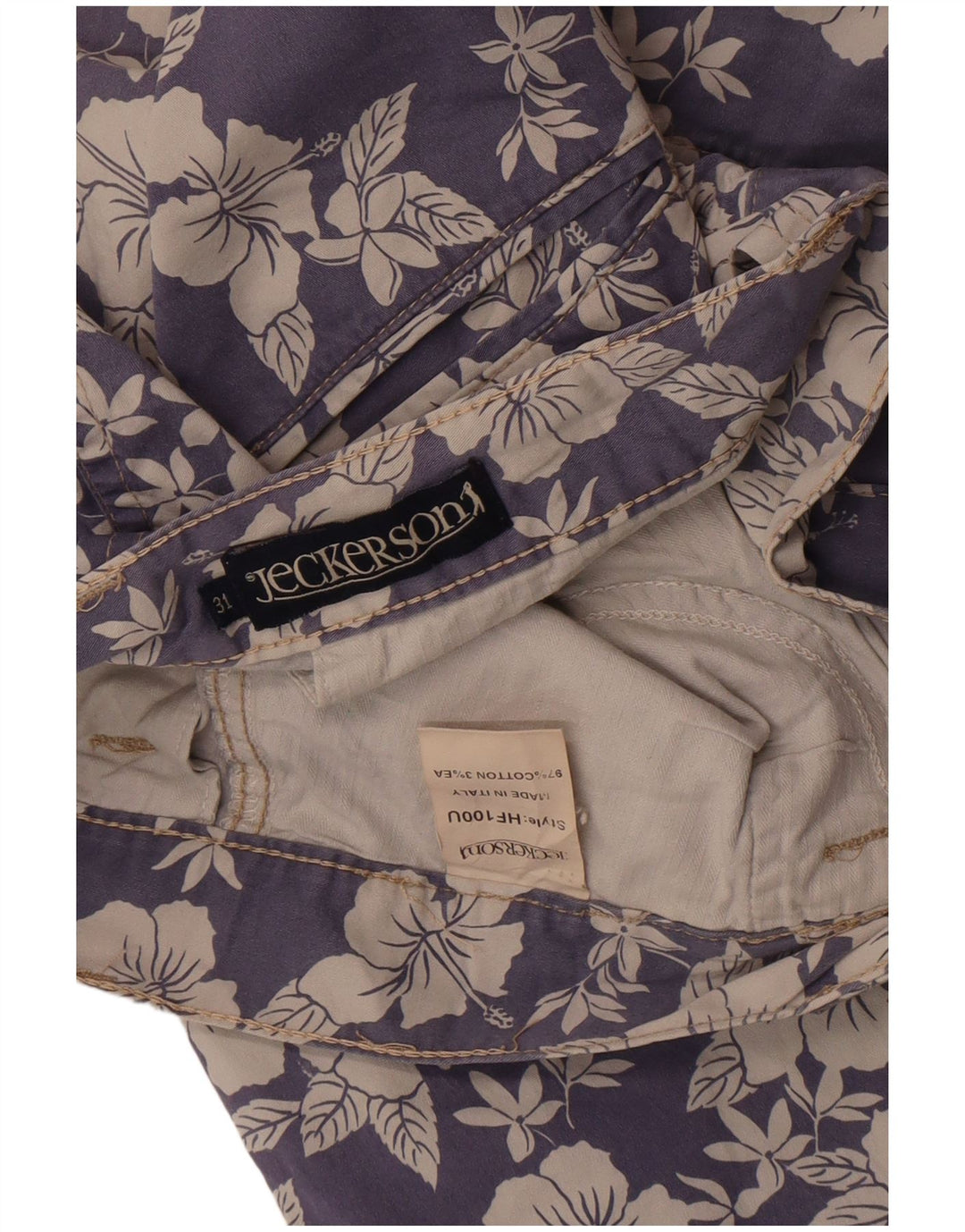 Bermuda masculina Jeckerson W31 algodão floral azul médio