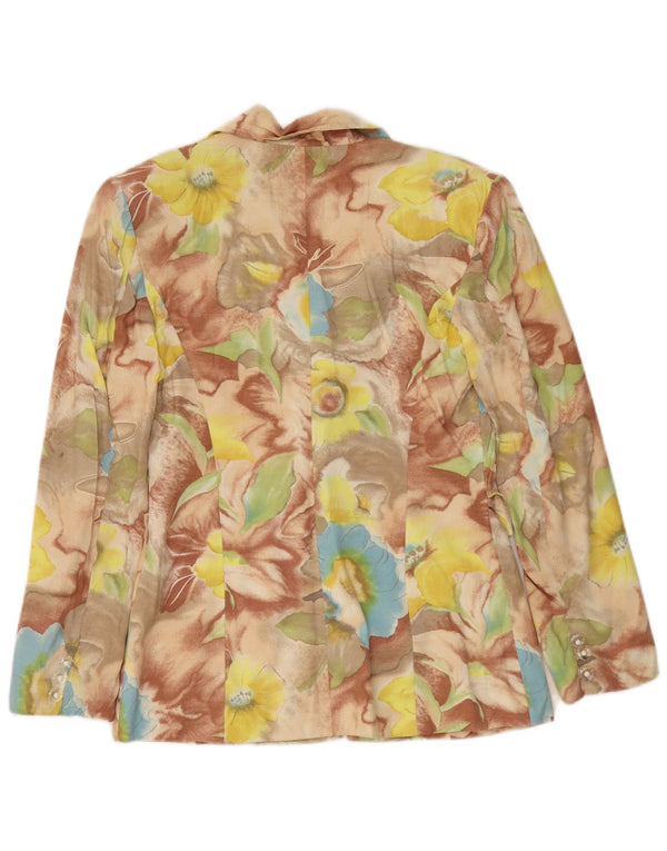 Jaqueta blazer feminina vintage com 4 botões Reino Unido 10 floral pequeno multicolorido