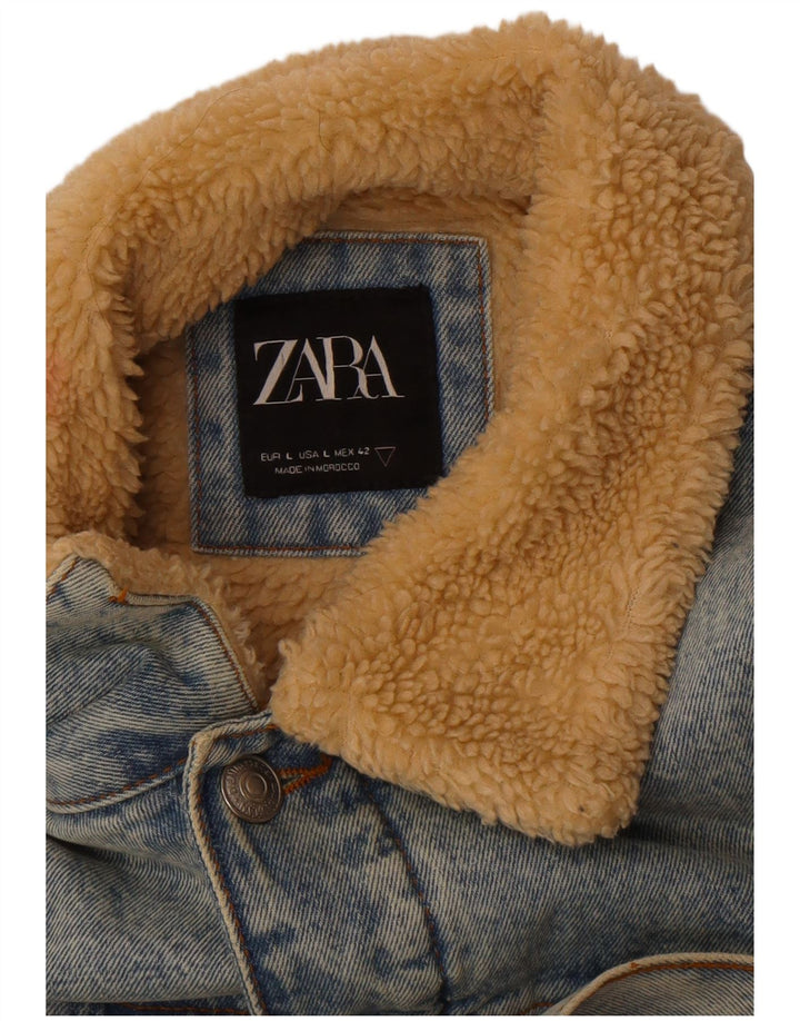 Zara Mens Denim Sherpa Jacket UK 40 Grande Azul Poliéster