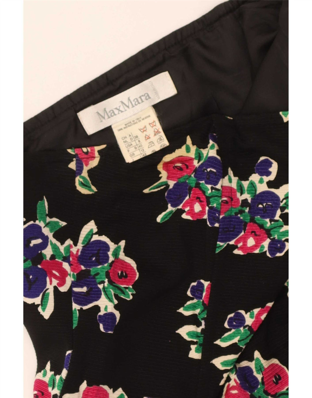 Vestido sem alças feminino Max Mara Reino Unido 12 algodão floral preto médio