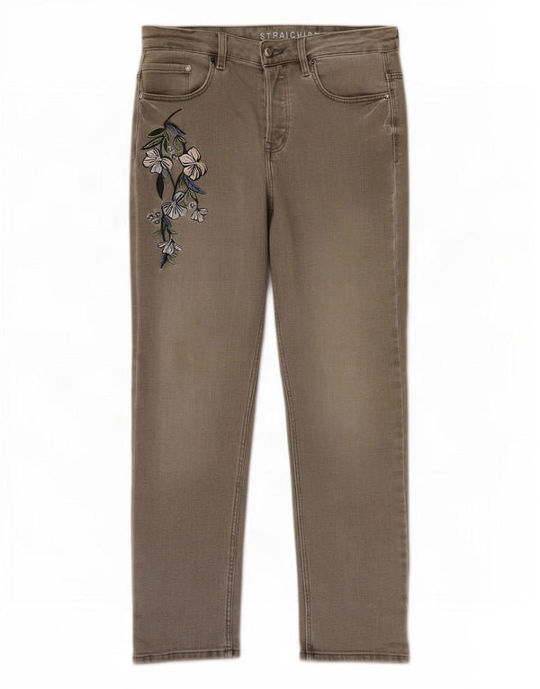 Jeans retos femininos Marks & Spencer Reino Unido 10 pequeno W30 L25 cinza floral