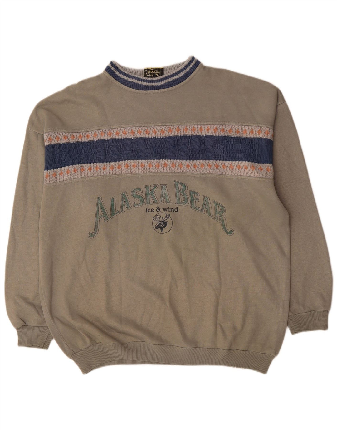 Moletom gráfico masculino vintage Jumper XL cinza colorblock acrílico