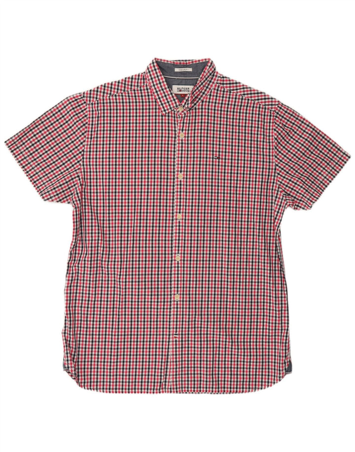 Camisa masculina TOMMY HILFIGER regular fit de manga curta xadrez vermelha grande