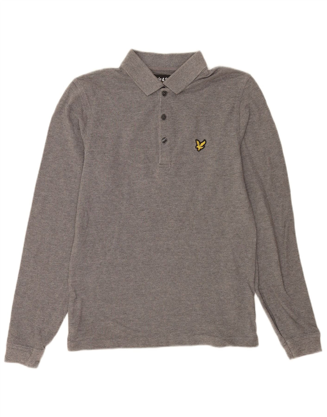 Camisa polo masculina de manga comprida Lyle & Scott pequena cinza algodão