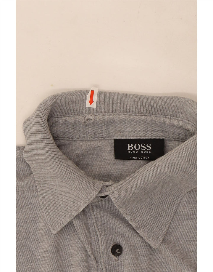 Camisa polo masculina Hugo Boss algodão manchado cinza médio