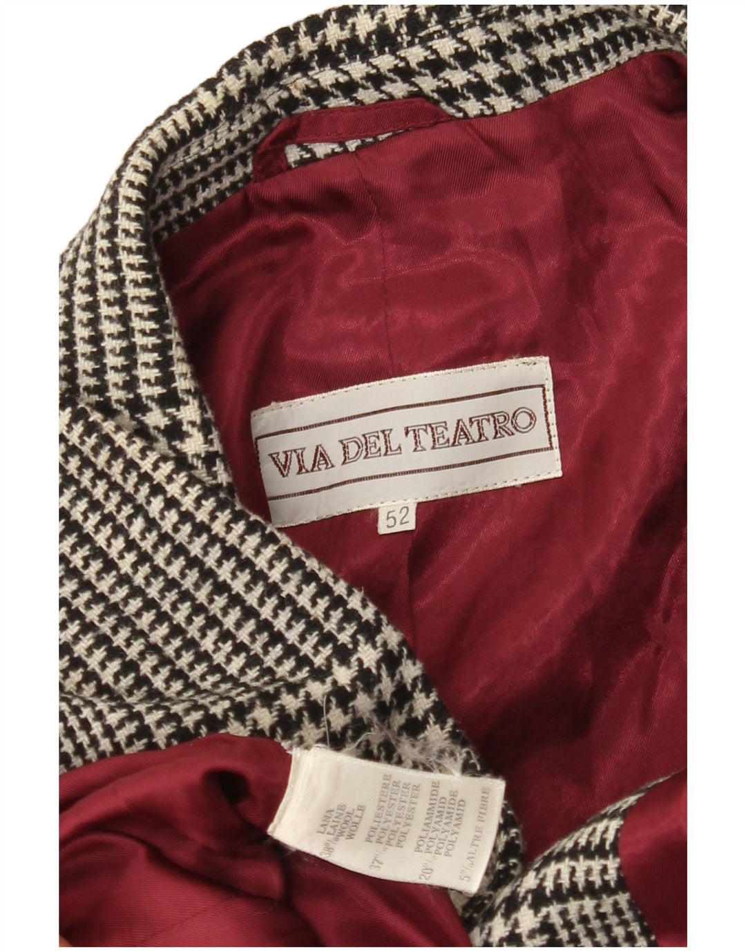 Jaqueta blazer masculina VINTAGE com 2 botões IT 52 XL preta Houndstooth lã