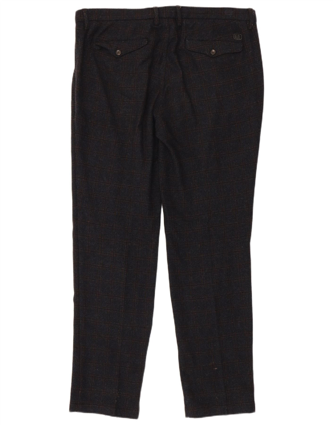 Calça masculina Trussardi de terno reto W38 L33 azul marinho xadrez