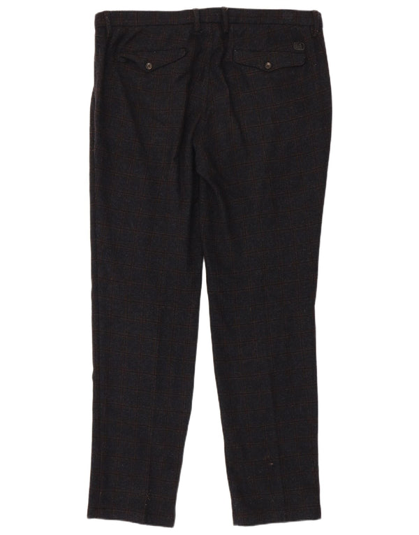 Calça masculina Trussardi de terno reto W38 L33 azul marinho xadrez