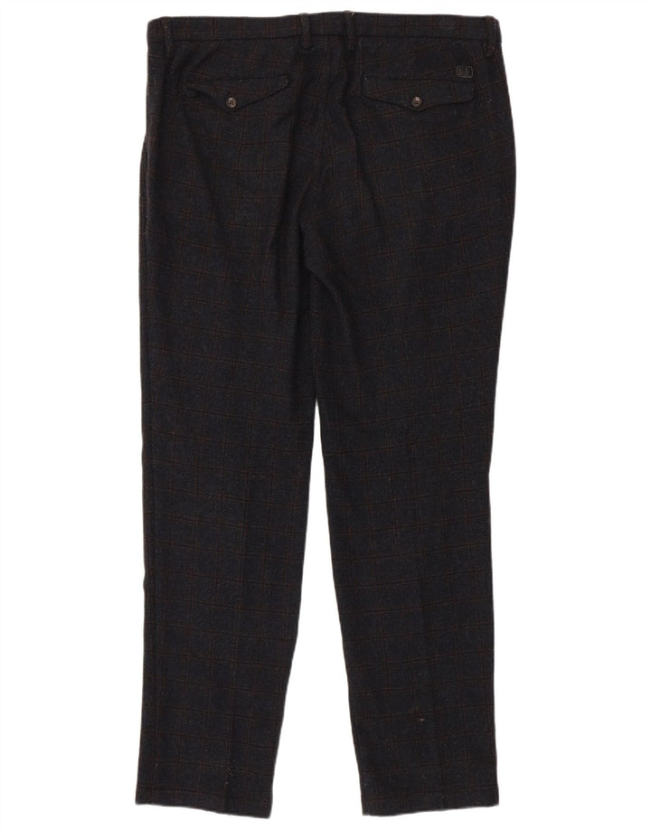 Calça masculina Trussardi de terno reto W38 L33 azul marinho xadrez