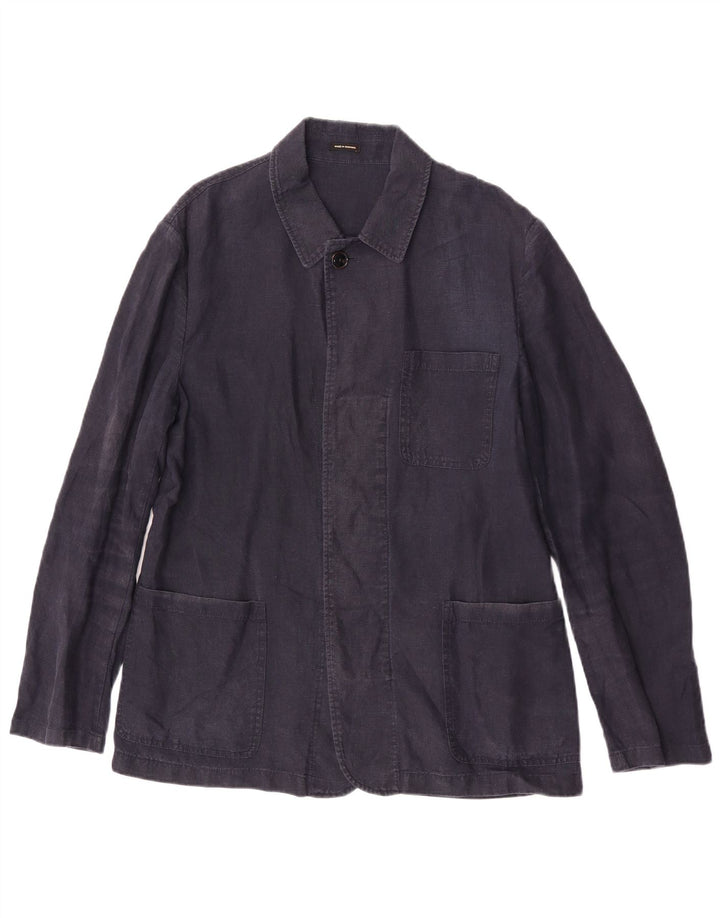 Jaqueta utilitária masculina Massimo Dutti UK 40 grande linho azul marinho