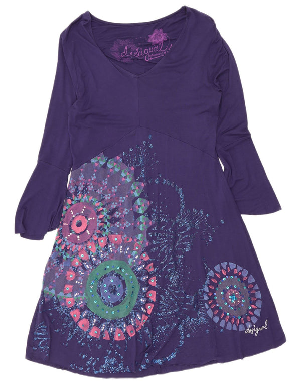 Vestido feminino Desigual com estampa A-Line UK 12 Médio Roxo Geométrico