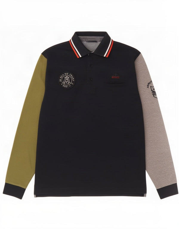 Armata Di Mare Camisa polo masculina de manga comprida grande azul marinho Colourblock