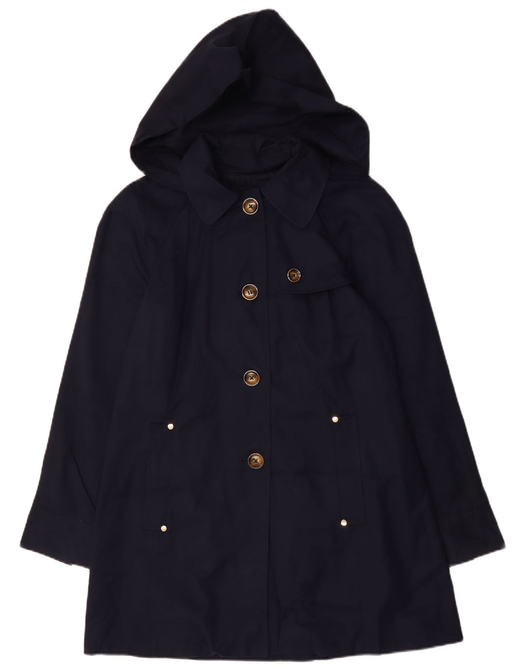 Trench coat feminino com capuz LONDON FOG Reino Unido 14 algodão azul marinho médio