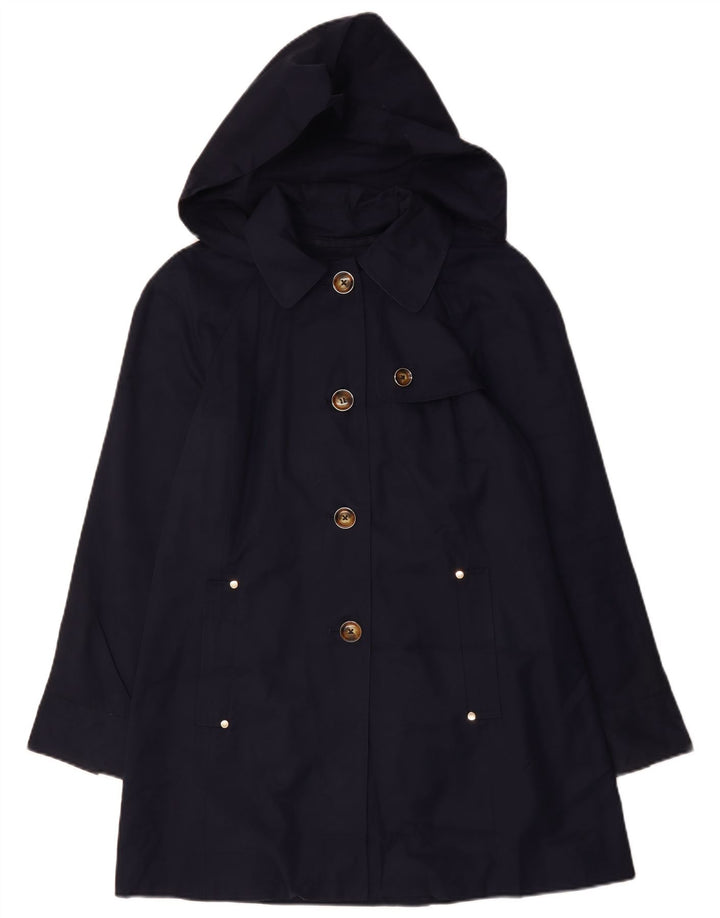 Trench coat feminino com capuz LONDON FOG Reino Unido 14 algodão azul marinho médio