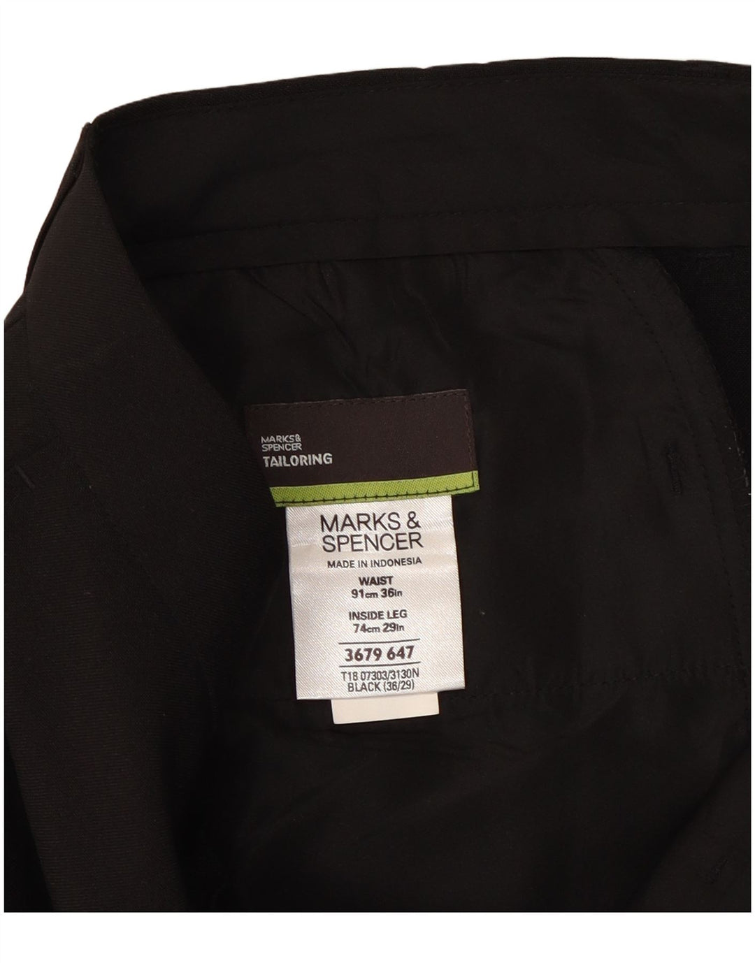 Calça chino reta masculina Marks & Spencer W36 L29 poliéster preto