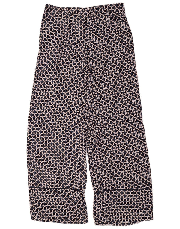 Calça feminina Zara cintura alta com perna larga médio W28 L32 azul geométrico