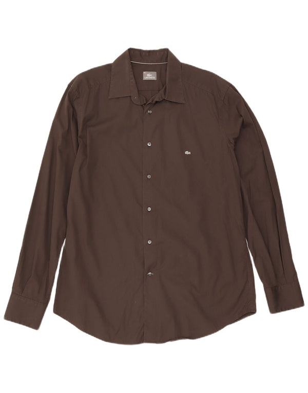 Camisa masculina Lacoste tamanho 43 grande algodão marrom